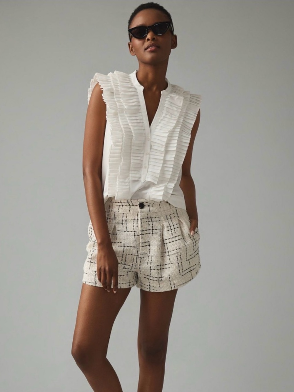 ANTHROPOLOGIE White MAEVE Sleeveless Ruffled Blouse or Top Sz XXS